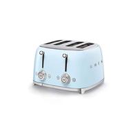 Smeg, Tostapane 4x4 TSF03PBEU, 4 Scomparti da 36mm, 6 Livelli di Doratura, Funzione Riscaldamento, Scongelamento e Bagel, Espulsione Automatica del Pane, 2 Cassetti Raccoglibriciole, 2000W, Azzurro