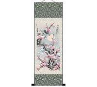 SMELEYOU Arte della parete asiatica bellissima dipinta di scorrimento di seta fiori di arte cinese rossa prciala primula rubra arredamento orientale