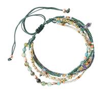 SMELEYOU Bracciale con perline Boho ideale per donna Bracciale con cordino intrecciato regolabile con perline di riso verde Gioielli cavigliera bohémien impilabili multistrato