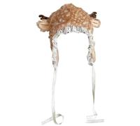 SMELEYOU Cappello da cervo Cappello peloso in pizzo Kawaii Y2k con nastro e paraorecchie Costume da cervo caldo per ragazze Donne Festa di Natale Puntelli per foto