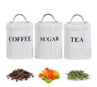 SMELEYOU Coffee tè da zucchero set di contenitori per zucchero 3 pezzi Coffee e Contenitore Farmhouse in metallo e stoccaggio del barattolo con segni inscato di scatola da cucina per arredamento da