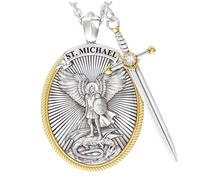 SMELEYOU Collana da uomo con San Michele e San Cristoforo, con la spada dell'Arcangelo, con la preghiera del Signore, stile gioielli 1