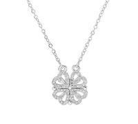 SMELEYOU Collana portafortuna a quattro foglie, catena di gioielli a forma di cuore per donne e ragazze per San Valentino, anniversari, compleanni, argento