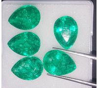 Smeraldo Naturale Loose Gemma a Forma di Pera 7 A 9 KT 5 Pezzi Certificato ~PE21