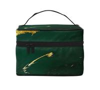 Smeraldo, verde intenso, tonalità terra, marmo dorato, borsa da viaggio per il trucco da donna, grande organizer per cosmetici