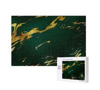 Smeraldo, verde intenso, toni della terra, marmo dorato,Puzzle in legno da 300 pezzi per famiglie, per adulti e adolescenti, decorazioni per la casa