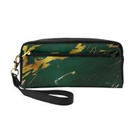 Smeraldo verde intenso toni terra marmo oro, Borsa per il trucco Borsa per cosmetici Borsa da viaggio portatile da toilette Astuccio in pelle per donne e ragazze
