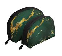 Smeraldo verde intenso toni terra marmo oro, Borsa per trucco a conchiglia Portamonete da donna Borsa da toilette piccola Borsa per cosmetici 2 pezzi