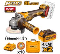 INGCO CAGLI211542 Smerigliatrice Batteria Brushless 115mm 2 Batterie + Dischi
