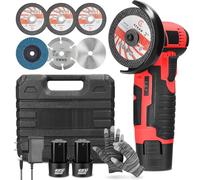 Smerigliatrice a Batteria, Smerigliatrice Angolare con 2 Batterie da 2000mAh & 6 Vassoi di Taglio, Mini Smerigliatrice Angolare a Batteria per Tagliare, Lucidare e Levigare - Rosso