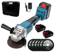Smerigliatrice Angolare 2 Batterie 21V e 6 Dischi Abrasivi Valigetta e Accessori
