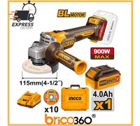 SMERIGLIATRICE ANGOLARE A BATTERIA 20V 115mm BRUSHLESS 900W IN VALIGIA