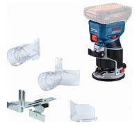 Bosch Professional 18V System Rifilatore a batteria GKF 18V-8 (incl. guida parallela, 2 adattatori aspiratore rifilatura, protezione trucioli, pinza da 8 mm, chiave, senza batteria/caricabatteria)