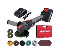 Smerigliatrice angolare a batteria con motore brushless e batteria da 21 V 4000 mAh - Smerigliatrice elettrica con regolazione a 3 velocità per metallo, legno e pietra - Include (SPINA UE 1 BATTERIA)