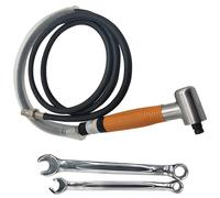 Smerigliatrice angolare pneumatica a 90°, 25000 giri/min, con manico in gomma arancione, compatta e leggera, include 2 chiavi e pinza da 3 mm