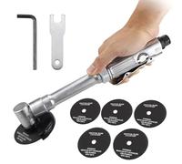 Smerigliatrice angolare pneumatica con rotazione di scarico posteriore a 360°, include 6 ruote di taglio per operazioni di rettifica e taglio efficienti