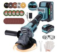Smerigliatrice angolare senza fili 125 mm, 21 V 4,0 Ah Smerigliatrice angolare motore Brushless con 2 batterie a 6 velocità regolabili 9000 RPM Smerigliatrice a metalli con disco a lamelle per