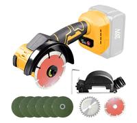 Smerigliatrice angolare senza fili compatibile con batteria DeWalt 20 V MAX, smerigliatrice per piastrelle senza spazzole a 3 velocità con 8 lame da 10 cm, per metallo, legno, piastrelle di plastica