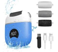 Smerigliatrice elettrica digitale, per rimuovere calli e calli, impermeabile, ricaricabile, con 3 testine di macinazione, 2 velocità, per pelle morta secca (blu)