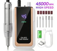 Smerigliatrice elettrica per unghie 45.000 giri/min con display LCD, ricaricabile, adatta per manicure in gel, lucidatura, uso domestico e da salone ABS