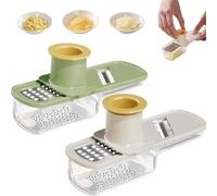 Smerigliatrice multifunzionale e affettatrice a mandolina, multifunzionale 3 in 1, per zenzero e aglio, facile da impugnare, con contenitore, per casa e ristorante (verde + bianco)