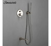 Smesiteli In Acciaio Inox Spazzolato In Ottone Massiccio Soffione doccia A Mano Spruzzatore 2 Modi Calda Fredda di Miscelazione Rubinetto Del Bagno Doccia Kit