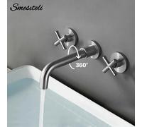 Smesiteli Moderna Doppio Manico Spazzolato Rubinetto Del Bacino Filo Tondo Superficie di Disegno Piscina Rubinetto di Acqua Calda e Fredda Rubinetti Da Bagno Brushed