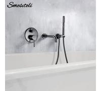 Smesiteli pistola in acciaio inossidabile spazzolato grigio ottone massiccio doccetta vasca beccuccio due vie miscelatore a freddo caldo Kit rubinetto del bagno brushed chrome 150mm