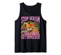 Smetti di sessismo o Mi coinvolgo Divertente Capybara Meme Bootleg Canotta