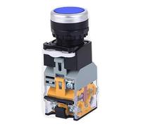 SMGLRUEAT 22mm LA38-11D/11DS Sliver Push Button Switch with Light on/Off Momentary/Latching220V 24V LED Indicators Self-Locking(Blue-01,380V)