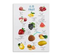SMGLRUEAT Fruits in Chinese Bilingual Poster Learn Vocabulary Educational Wall-Art for Classroom Playroom(Framed,12x18inch(30x45cm))