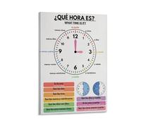 SMGLRUEAT Spanish Telling Time Poster - ¿Qué Hora Es? Educational Clock Chart for Classroom Decor, Homeschool & Elementary School(Framed,16x24inch(40x60cm))