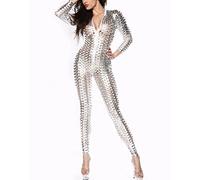 SMGZC da Donna Sexy Brillante Punk Rock Tuta Vuoto Ghette Festa Pelle Jumpsuit Catsuit Body Discoteca Club Vestiario (d'Argento)