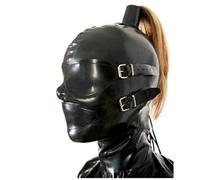 SMGZC Lattice Testa Coperchio con Parrucca Coda di cavallo,lattice maschere viso, Latex maschera per la testa Cappuccio in latex per Cosplay Party Abbigliamento da club (L)
