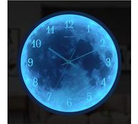 SMGZC Mute Orologio da Parete Luminoso 12 Pollici,Orologio con Luce Notturna Funzione di Controllo vocale e Controllo della Luce semplicità Blu Luna Orologio,ABS + Metallo (Silver)