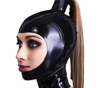 SMGZC Nero Lattice Testa Coperchio con Una Parrucca,Lattice Maschere Viso Latex Maschera per La Testa Cappuccio in Latex per Cosplay Party Club (2XL)