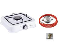 SMH LINE® Fornello a gas da campeggio, 1 fuoco, con tubo e regolatore, gas propano 2,2 KW, piano cottura da campeggio, bombola a gas, fornello da esterno