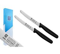 SMI Set da 2 Pezzi Coltello da Colazione Seghettata 11 cm Coltello da Pane, Coltelli da Tavola Lama affilata Acciaio inossidabile Nero - Prodotti in Solingen Germania