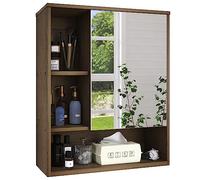 SMIBUY Armadio a specchio da bagno montato a parete, armadietto dei medicinali salvaspazio in bambù, pensile sopra l'armadio del gabinetto con porta a specchio e ripiano regolabile (Noce)