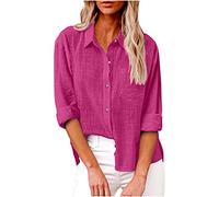 SMIDOW Camicia da donna in cotone e lino con bottoni, L