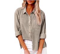 SMIDOW Camicia da donna in cotone e lino con bottoni, L