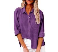SMIDOW Camicia da donna in cotone e lino con bottoni, M