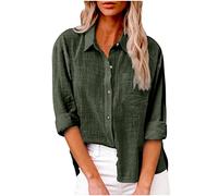 SMIDOW Camicia da donna in cotone e lino con bottoni, Verde militare, XX-Large