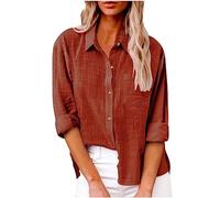 SMIDOW Camicia da donna in cotone e lino con bottoni, XL