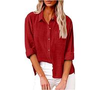 SMIDOW Camicia da donna in cotone e lino con bottoni, XL