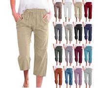 SMIDOW Pantaloni Capri da donna Casual 2023 Pantaloni corti a vita alta con elastico con coulisse estiva, #010 Beige, M