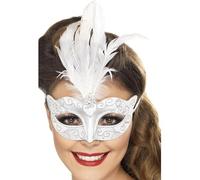 SMIFFY 'S Venezianische Glitter Eyemask mit Federn - Silber