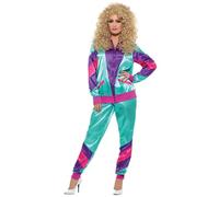 Smiffy's Costume Tuta anni 80 Height of Fashion Donna ottanio e viola giacca e pantaloni Taglia S