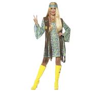 Smiffys 60s Hippie Chick Costume, with Dress, Multi-Colour (Size L)