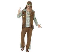 SMIFFYS Costume Hippie anni '60, multicolore, con pantaloni, top, gilet, medaglione e fascia per capelli Halloween